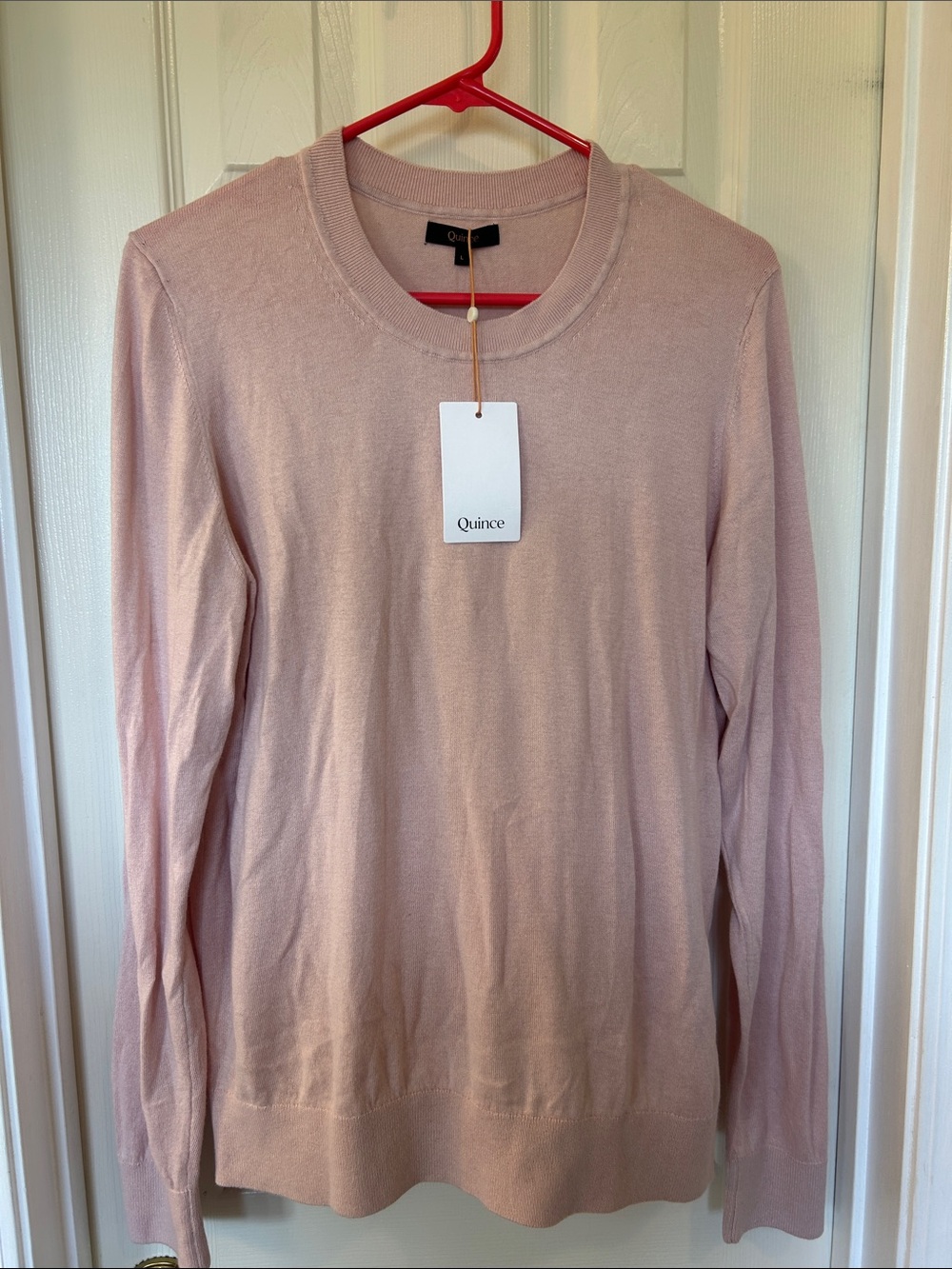 Quince Light Pink Long Sleeve Crew Sweater cotton/cashemere blend